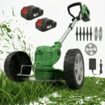 Motocoasa Electrica Fara Fir Infiniteea™️, Putere 1880W, Autonomie 2 Acumulatori 48V, Viteza 18.000 RPM, 10 Accesorii: Lame Metal, Plastic, Disc Ferastrau, Tija Reglabila 90-120CM, Cap Pivotant 90°, Roti Ghidaj incluse, Trimmer si Coasa pentru Gazon