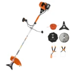 Motocoasa de tuns gazon/iarba pe benzina Ruris DAC 510, putere 3.5 CP, 62 CC, motor Tez, 2 timpi, diametru taiere 21 cm, contine: bobina fir + disc 3 lame + disc 8 dinti + disc 80 dinti Vidia